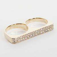 Two Line Swarovski Crystal Silver Bar Double Ring Size 8/Other Sz 6 7 