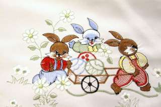 Easter embroidered 72x90 tablecloth bunny rabit egg with 8 pieces 