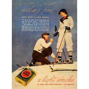 1937 Vintage Ad Lucky Strike Cigarettes Skiing Skiers   Original Print 