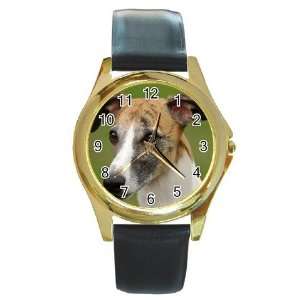 Whippet Puppy Dog 2 Round Gold Trim Watch Z0649