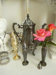 Shabby Patina~Vintage Silver Teapot + 2 pr. Silver Salt~Pepper Shakers 
