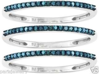 Carat Genuine Blue Diamond Sterling Silver 3 Set Ring  