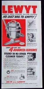 1953 Lewyt Vacuum Cleaner No Dust Bag Magazine Print Ad  