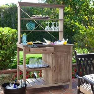   VIFAH Rustic Outdoor Buffet   Driftwood Finish Patio, Lawn & Garden