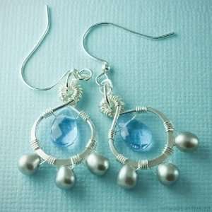   Drop Earrings   Periwinkle   blue grey pearl and glass silver earrings