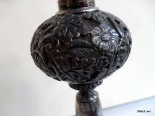 Silver Overlay Victorian Oil Lamp  