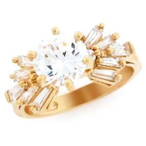    10k Gold Shiny 3.2ct Round CZ Bagutte Engagement Ring Jewelry