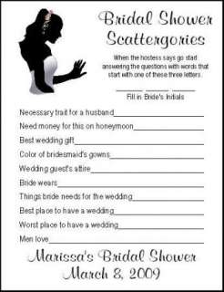 Personalized SCATTERGORIES Bridal Shower Game  