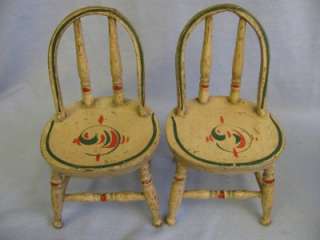 12 Wood Doll Furniture c1900 TABLE & 2 CHAIRS Europe  