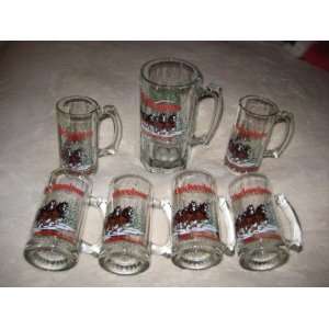    Busch Budweiser Clydesdale Glass 7 Piece Pitcher & Beer Mug Set