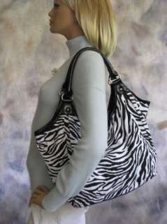 Large CHATEAU Zebra Animal Print Hobo Canvas Shopper Tote Shoulder Bag 
