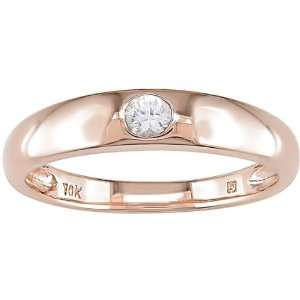  10K Pink Gold White Sapphire Solitaire Ring Jewelry