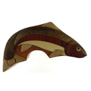 The Handcrafted Rainbow Trout   Wood Puzzle Box   Handcrafted with 