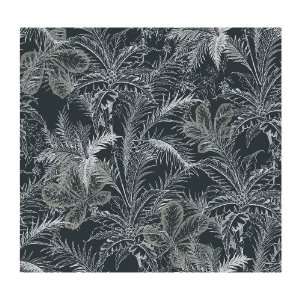   Leaf Toile Wallpaper, Black/White/Silver Metallic