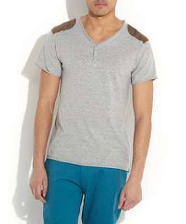 Mid Grey (Grey) Grey Y Neck Suede Patch Top  252548207  New Look