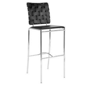   Carlsen Black Woven Leather Back Bar Stool Furniture & Decor