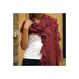  NOVICA Cotton scarf, Bold Red Chic