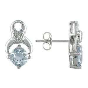  10k White Gold, Diamond and Aquamarine Earrings, (.01 cttw 