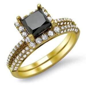  2.14ct Black Princess Cut Diamond Engagement Ring Wedding 