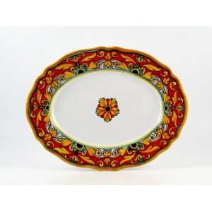  Hand Painted Italian Ceramic 15 inch Oval Platter Broccato 