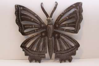 Haitian Recycled Metal Oil Drum Wall Art Open Wing Butterfly 12 x 10 