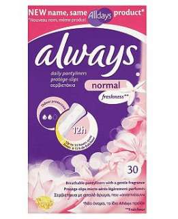 Always Alldays Freshness 30 Daily Pantyliners Normal   Boots
