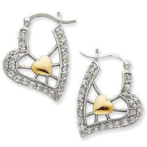  Sterling Silver & Vermeil CZ Heart Hoop Earrings Jewelry