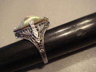 Sterling Silver Filigree Ladies Ring w/ Abalone Shell  
