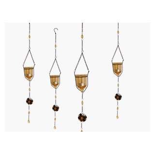  Hanging Amber Glass Votive Holder  Set of 4