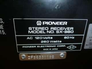 VINTAGE PIONEER SX 980 STEREO RECEIVER  