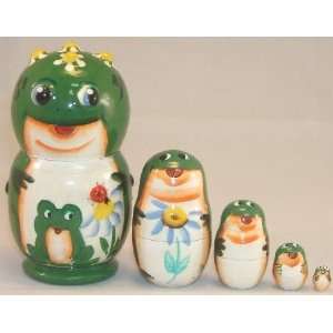  5 Piece Happy Frog Russian Wood Nesting Doll