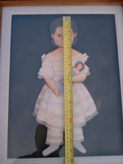 Folk Art Framed Paper Girl with Doll  
