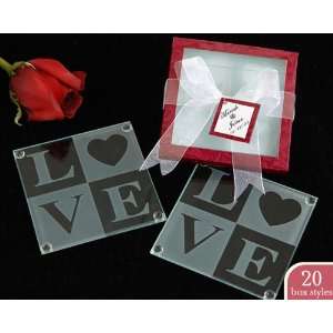  Frosted Glass LOVE Coasters in Personality Boxes   Wedding 