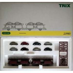   Trix HO Scale Bi Level Car Transporter with 8 VW Beetles Toys & Games