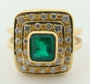 Ladies 18K Yellow Gold Emerald and Diamond Ring  