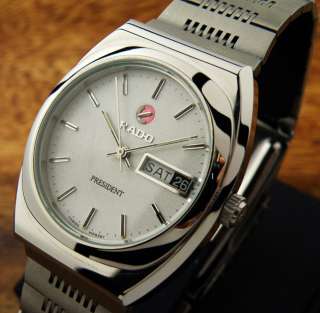 Vintage RAD0 PRESIDENT Day/Date SILVER DIAL MENS WATCH / VERY CLEAN 