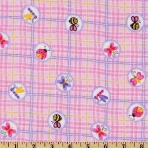  45 Wide Comfy Flannel Caterpillar Butterfly Checked Pink 