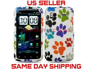 White Colorful Dog Paw Design Hard Cute Case Cover HTC Sensation 4G 
