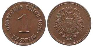 KAISERREICH 1 Pfennig 1875 C J.1 Kupfer VZ+ # 62428  