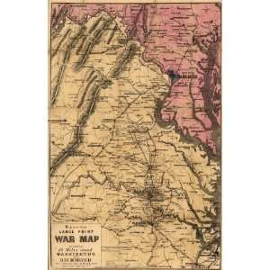  Civil War Map Bacons large print war map showing 50 miles 