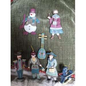  Set 7 Russ Berrie Wooden Folk Art Ornaments Vintage 