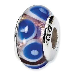  925 Silver Dark Blue White Circle Dots Charm Glass Bead Jewelry