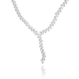   Jewelry Sterling Silver CZ Double Row Leaves Lariat Necklace Jewelry