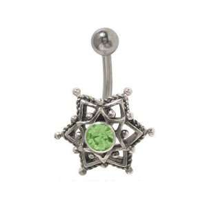  Antique Star Belly Button Ring Light Green Cz Gem Jewelry