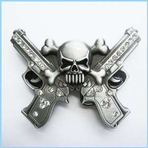  NEW Skull Cross Bones Gun Enameled Belt Buckle GU 013 