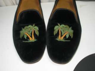   Womens Black Velvet Shoes Slippers sz 10 EMBROIDERED PALM TREES  