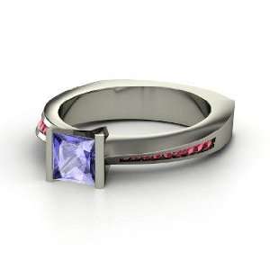   Princess Ring, Princess Tanzanite Palladium Ring with Ruby Jewelry