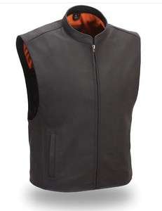   Classics Mens Leather Zip Front Club Patch Vest FIM656 CSL  