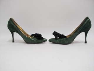 Dolce & Gabbana Green Snakeskin/Suede Black Bow Pointed Pumps 38 