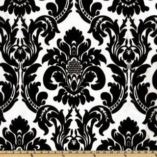 60 Wide Dior Flocked Damask Onyx / White Fabric By The Yard